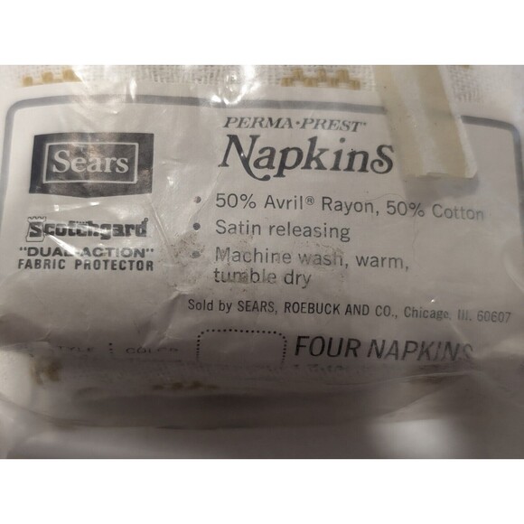 Sears Perma Press Napkins Vintage NOS NIP  17 " Napkins Style 1545 Scotchgard - Picture 4 of 4